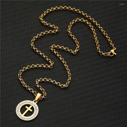 Pendant Necklaces Vintage Stainless Steel Dragon Bone Chain Crystal Cross Necklace For Woman Religious Catholic Jewellery