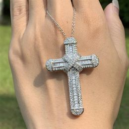 Victoria Wieck Luxury Jewelry Real 925 Sterling Silver Pave White Topaz CZ Diamond Gemstones Cross Pendant Lucky Women Necklace Fo2378