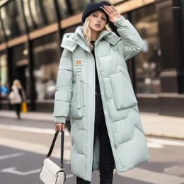 Women's Trench Coats 2023 Winter Detachable Cap Cotton-padded Mid-length Over The Knee Thickened Down Cotton Parkas Coat