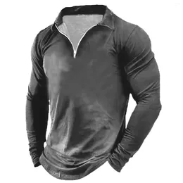 Men's T Shirts Zipper Lapel T-Shirts For Mes Long Sleeve Polo Shirt Streetwear Autumn Spring Fashion Pullover Casual Men Tee Basic Top