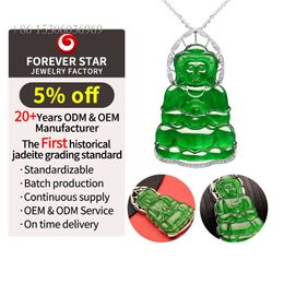 Fine Jewellery Jade White Gold Natural Jadeite Diamond Guanyin Buddha Pendant For Men And Women