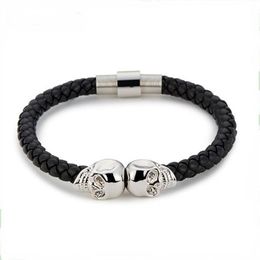 New Fashion Mens Punk Bracelet Multicolor Skull Charm Bracelet Black Leather Handcuff Chain for Men Boys203R
