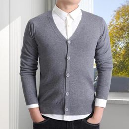 Men's Sweaters Fall Winter Men Sweater Coat Knitted V Neck Single-breasted Elastic Cardigan Long Sleeve Buttons Casual Jacket