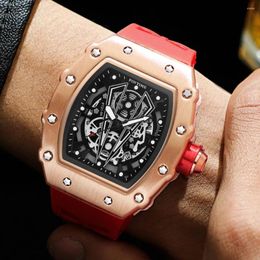 Wristwatches PINTIME Men Fashion Sport Watch Chronograph Function Stopwatch Red Rubber Strap Auto Date Male Luxury