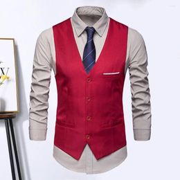 Men's Vests Men Suit Vest Formal Business Waistcoat Slim Fit Sleeveless With Single-breasted V Neck Silky Anti-wrinkle Fabric