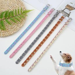 Dog Collars Fashion Pet Collar Soft Leather Adjustable Puppy Neck Strap Safe Necklace For Small Medium Large Shiny Plaid Cat