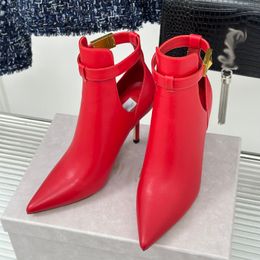 2024 Luxury short booty black suede leather Woman J C ankle boots luxury design red shoe lady high heels side zipper thin heel sexy pumps