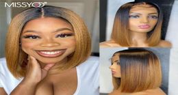 Short Straight Bob Wig 13x1 T Part Lace Wigs 1B27 Colour 4x4 Closure Human Hair For Black Women Brazilian Remy Ombre Blonde11329260