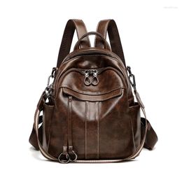 School Bags Fashion Versatile Dating Shopping Festival Retro Oil Wax Waterproof Back Thoughtful Earphone Holes Leisure Travel Backpack