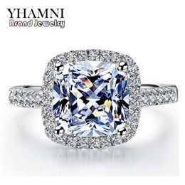 YHAMNI Real 100% 925 Sterling Silver Rings Whole Inlay 3 Carat SONA Simulation CZ Wedding Rings For Women RH002284p