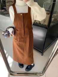 Casual Dresses Onalippa Adjustable Strap Dress Solid Button Maxi For Women Korean A Line Vintage High Waist Sleeveless Vestidos
