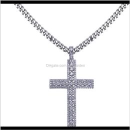 Necklaces Hip Hop 18K Gold Plated Iced Out Cubic Zirconia Cross Pendant With 4Mm 60Cm Cuba Chain Necklace Men Women Diamonds Jewel314Y