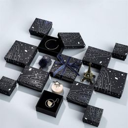 Simple SevenWandering Earth Black Jewelry Box Solar System Ring Case Romantic Space Necklace Storage Radium Silver Pendan258l