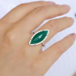 Wedding Rings 2021 Luxury Marquise Green Big Stone Gold Silver Colour Fashion Vintage Jewellery For Women Full Finger Gem Cocktail Ri236Y