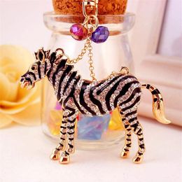Animal Zebra Horse Key Chain Pendant Car Keychain Accessories Rhinestone Enamel Drip Oil Alloy Key Ring Holder Women Bag Charm217P