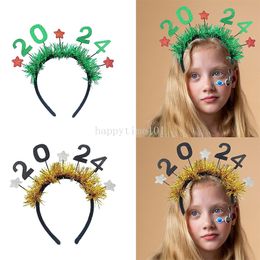 2024 New Year Headband Hair Hoop Creative Shiny Rain Silk Hair Bands For Adult Kids Christmas Party Festival Cosplay Photo Props