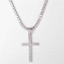 karopel Hip Hop Micro Pave Zircon Cross Pendant Crystal Custom Size Tennis Chain Necklace Ice Out Chains Around The Neck 210929227m