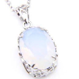 6 Pcs Lot 925 Silver Natural White Moonstone Gems Women's Pendant Oval Antique Holiday Gift Pendant Jewelry Chain205h