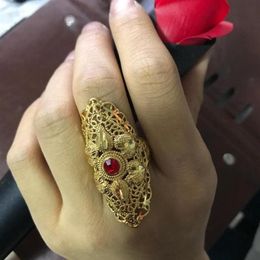 Cluster Rings Dubai Gold Color Red Stone For Women Africa Ring Ethiopian Jewelry Arab India Nigeria Middle East Metal Wedding348W