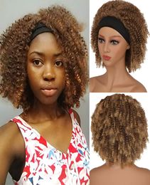 Headband Wig for Black Women Synthetic Afro Kinky Curly Wigs Short Fluffy Brown Wig Heat Resistant Hair for Daily Usefactory direc9139928