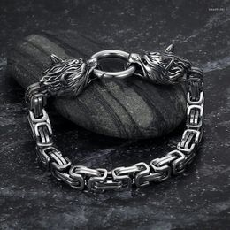 Charm Bracelets Men's Fashionable And Dominant Wolf Viking Link Bracelet Stainless Steel Cuff Party Casual Accessories