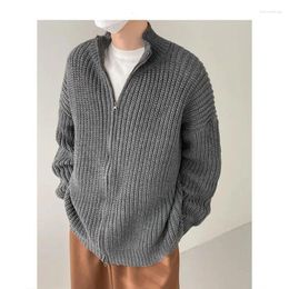 Men's Sweaters Stand Collar Men Knitted Sweater 2023 Fashion Solid Versatile Cardigan Autumn Winter Loose Simple Long Sleeve Zipper Knitwear