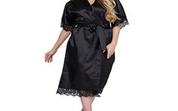 High Quality Black Women Silk Rayon Robe Sexy Long Lingerie Sleepwear Kimono Yukata Nightgown Plus Size S M L XL XXL XXXL A050 219522007