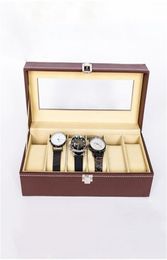 6 Grid Brown Watch Box Watches Display Storage Boxes Bracelet Slots Case holder Jewelry Container gift High Carbon Fiber9276179