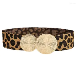 Belts Ladies Leopard Print Corset Elastic Wide Waist Belt With Round Buckle Universal Women Banquet Dress Shirt Coat