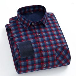 Men's Casual Shirts Contrast Colour Plus Size Shirt Classic Cheque Stripe Velvet Thick Warm Male Oversized Fashion Brand Top Z80