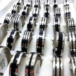 Whole lot 100pcs Top Mix Black Enamel 316L Stainless Steel Band Rings 8mm Men Women Wedding Finger Ring Jewelry Brand New259a