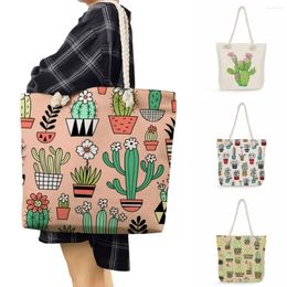 Evening Bags Outdoor Travel Beach Floral Print Handbags High Capacity Shopping Female Cactus Tote For Women Thick Rope Shoulder Bag