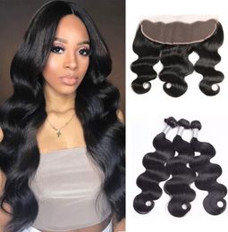 Brazilian Body Wave Human Virgin Hair Weaves with 13x4 Lace Frontal Full Head Natural Color6631335