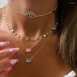 Pendant Necklaces Gold Color Geometric Heart Shaped Enamel CZ For Women With 41 5cm Romantic Anniversary 2023 Fashion Jewelry