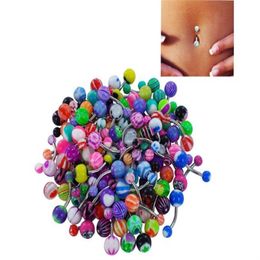 Stainless Steel Belly Button Ring Auniquestyle Navel Piercing Bar Body Jewelry Curved Barbell with Acrylic Pattern Ball 200pcs se306M