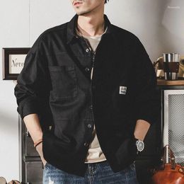 Men's Jackets American Classic Vintage Outdoor Work Denim Jacket Men Autumn Trend Square Neck Button Pocket Patchwork Long Sleeved