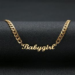 Lovely Gift Gold Colour Babygirl Name Necklace Stainless Steel Nameplate Choker Handwriting Signature Necklace For Girl346p