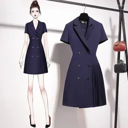 Party Dresses Size OL Business Wear Suit Dress Female Black Summer Style Korean Double-breasted Design Sense Mini Pleated