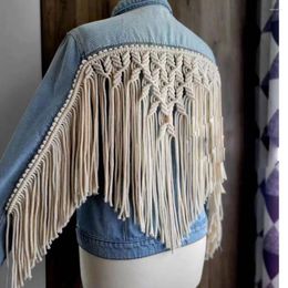 Women's Jackets Beachapche Denim Patchwork Tassel For Women Lapel Long Sleeve Single Breasted Vintage Jacket Female Fashion Clothes