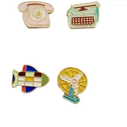 Brooches 10pcs/ Lot Costume Jewellery Bag Jean Accessories Metal Enamel Typer Rocket Aeroplane Fan Brooch Pin