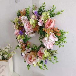 Decorative Flowers Wall Hanging Wreath Valentine's Day Heart With Simulation Rose Flower Garland For Wedding Decor Happy