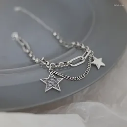 Charm Bracelets 2023 Fashion Layered Star Bracelet With Zircon For Women - Grunge Pentagram Silver Colour Chain Y2k Jewellery