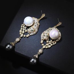 Dangle & Chandelier Earring With Pearl Zircon Leopard Women Delicate Charm Jewelry232x