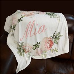 Name Personalized Baby Infant Crib Stroller Flannel Fleece Blanket Swaddle Wrap For born Boy Girl Bedding Birthday Gift 231222