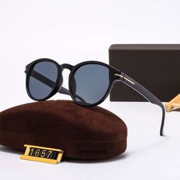 Sunglasses Classic Round Sunglasses Tom Brand Ford Designer UV400 Eyewear Metal Black Frame Sun Glasses Men Women Mirror Sunglasses Polaroid Lens With Box00