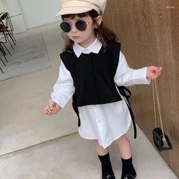 Clothing Sets Girls' Spring Autumn Clothes Set Japanese Korean Style Vest White Shirt Lapel 2PCS Children'S Suit Baby KIds Fashion Top
