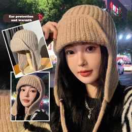 Berets Women Winter Angora Earflaps Hat Warm Fluffy Fur Knit Female Thick Fleece Lined Russian Trapper