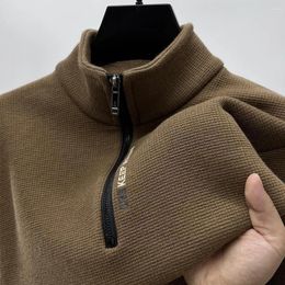 Men's Hoodies 2023 Mens Tops Knitted Pullover Sweater Jumper Casual Loose Warm Men Knitwear Solid Bottom Fashion Half High Collar Zipper