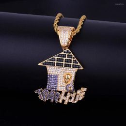 Pendant Necklaces Hip Hop Cartoon House Iced Out Necklace Micro Pave Bling Cubic Zircon Men Rock Rap Trend Jewellery