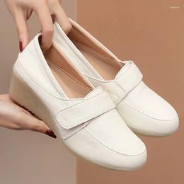 Dress Shoes GKTINOO White 4.5cm Wedged Women Pumps Soft Soled Breathable Round Toe Genuine Leather Sneakers Femme Zapatos